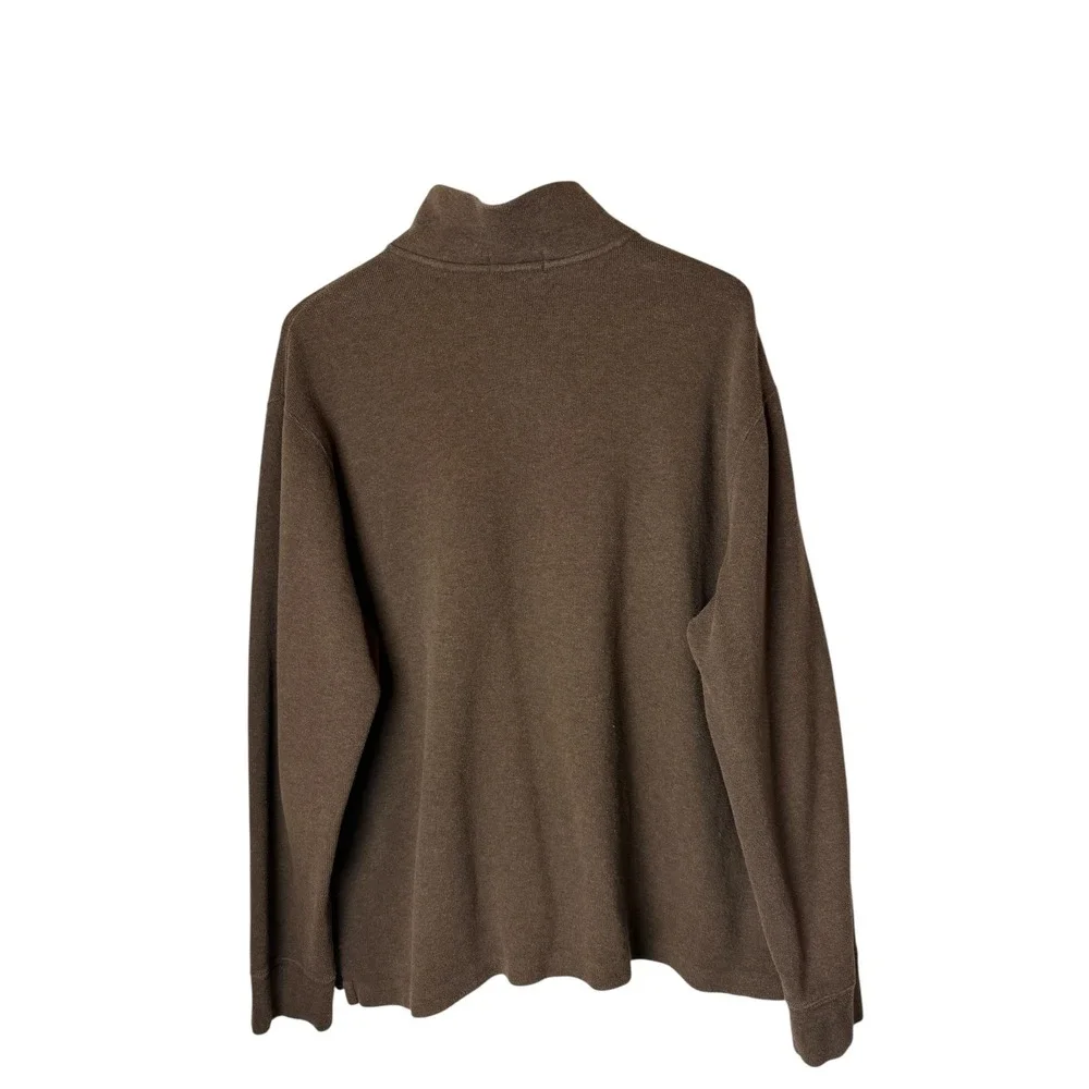 Polo‎ Ralph Lauren Quarter Zip Pullover Men XL Brown Cotton Preppy Logo Academia